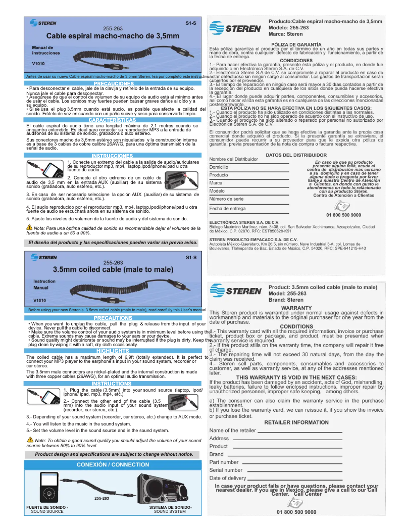 Page n°1 - Manuel utilisateur Steren 255-263