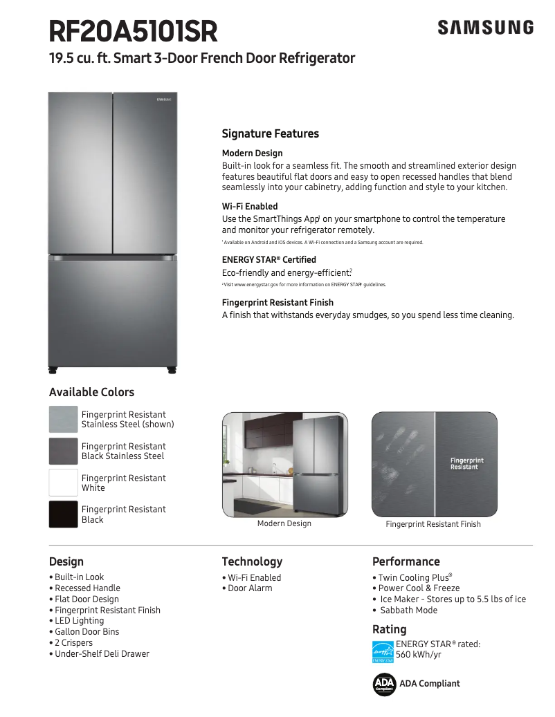 Page n°1 - Fiche technique Samsung RF20A5101WW