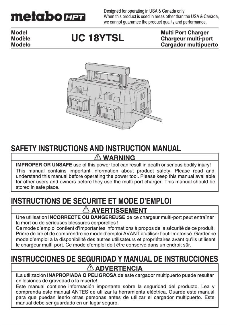Page 1 de la notice Manuel utilisateur Metabo UC18YTSL