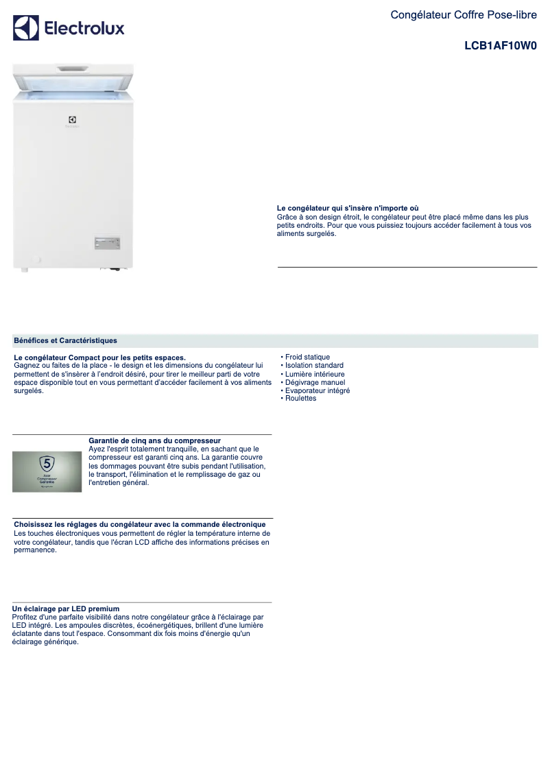 Page n°1 - Fiche technique Electrolux LCB1AF10W0