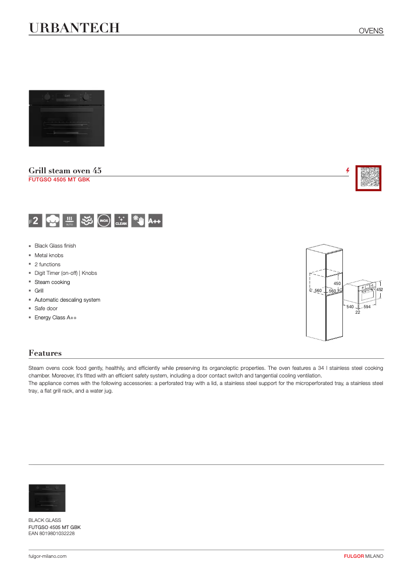Page 1 de la notice Fiche technique Fulgor Milano FUTGSO 4505 MT GBK