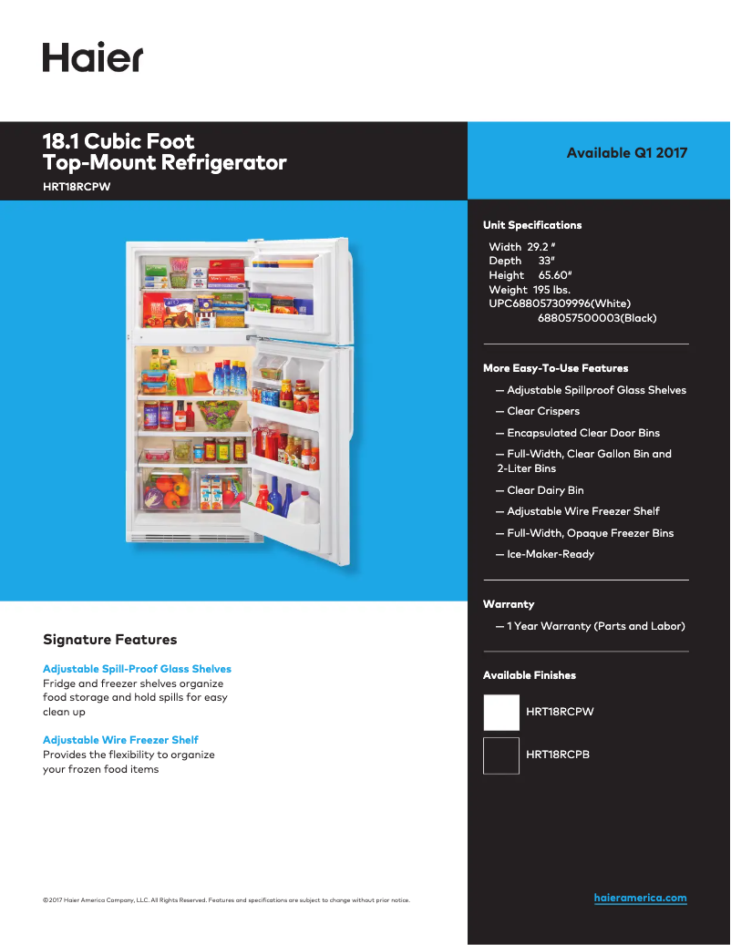 Image de la première page du manuel de l'appareil HRT18RCPW