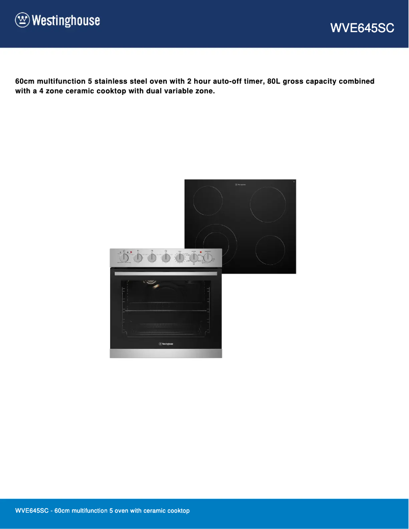 Page n°1 - Fiche technique Westinghouse WVE645SC