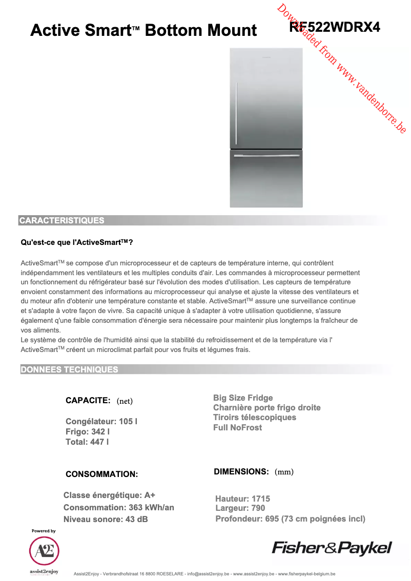 Page n°1 - Manuel utilisateur Fisher & Paykel RF522WDRX4