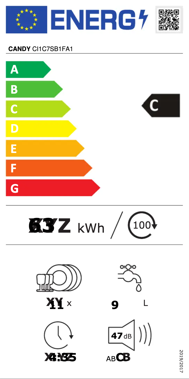 Page n°1 - Label énergétique Candy CI1C7SB1FA1