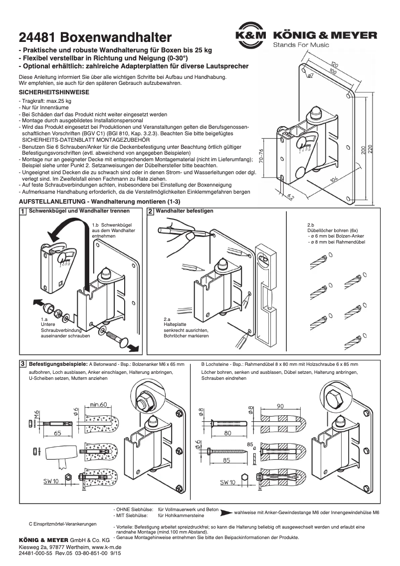 Page 1 de la notice Manuel utilisateur Konig & Meyer 24481