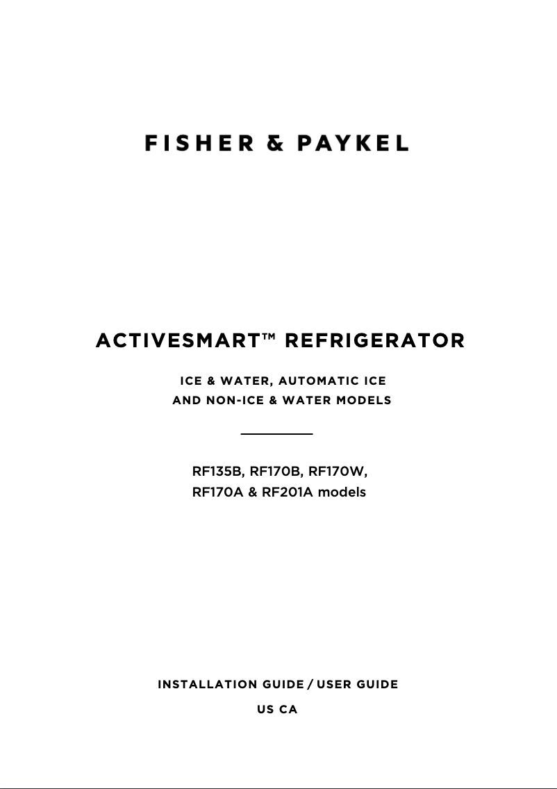 Page n°1 - Instructions / montage Fisher & Paykel RF135BDLJX4