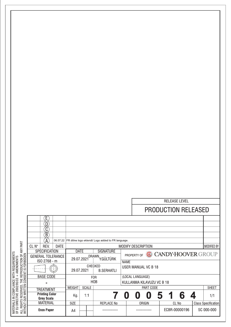Page 1 de la notice Manuel utilisateur Candy CH63CC