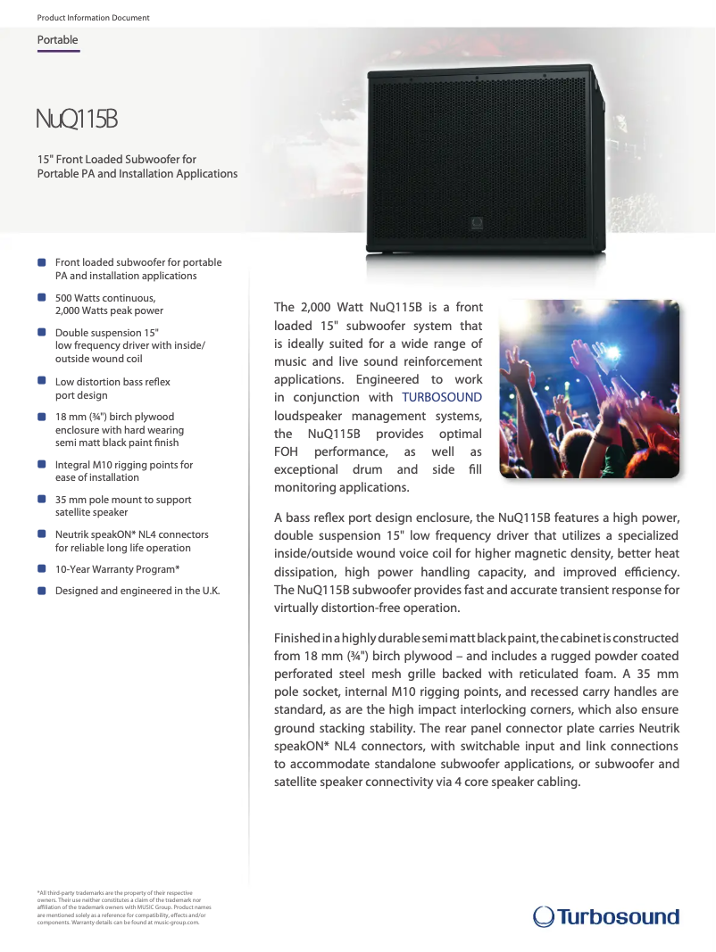 Página 1 del manual Ficha técnica Turbosound NuQ115B