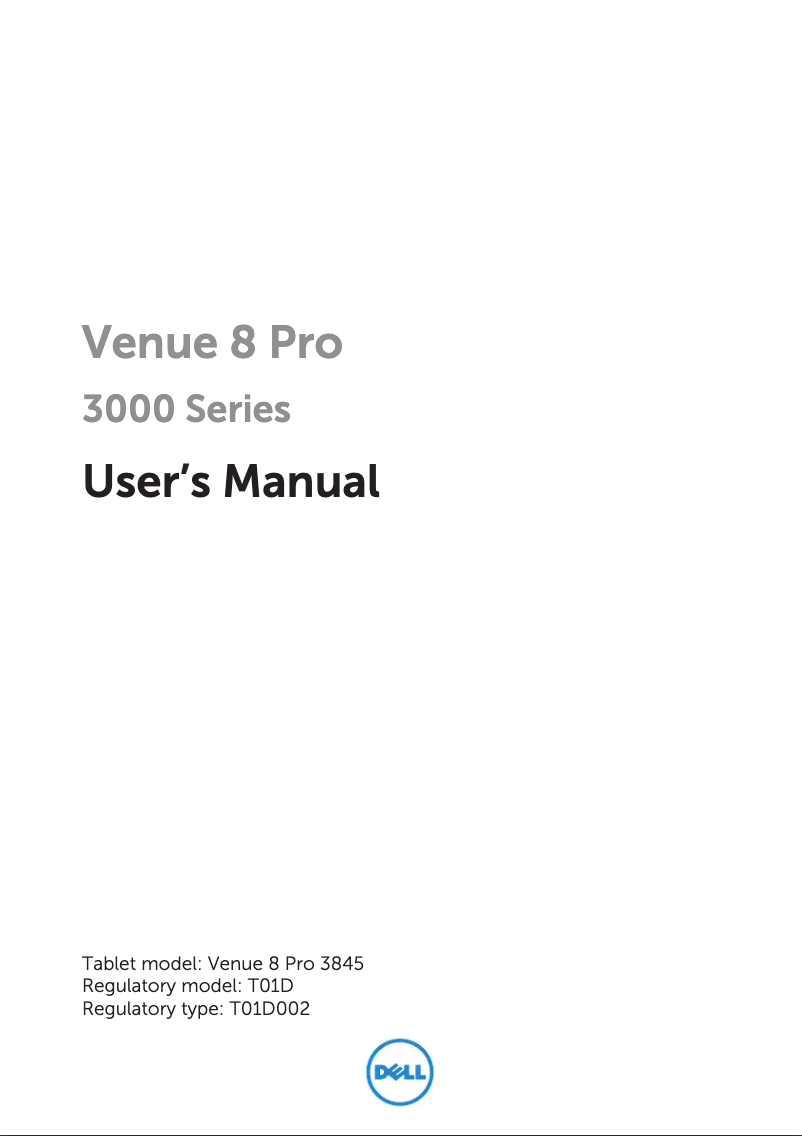 Page 1 de la notice Manuel utilisateur Dell Venue 8 Pro 3845