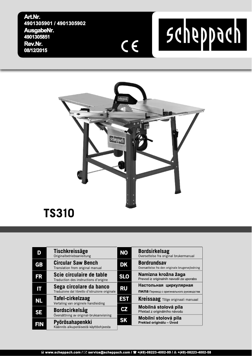 Page 1 de la notice Manuel utilisateur Scheppach TS310