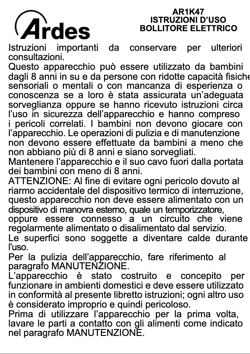 Image de la première page du manuel de l'appareil AR1K47