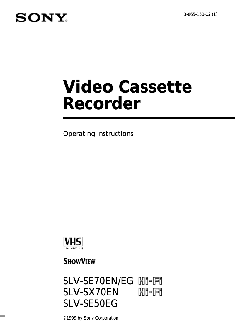 Page n°1 - Manuel utilisateur Sony SLV-SE50EG