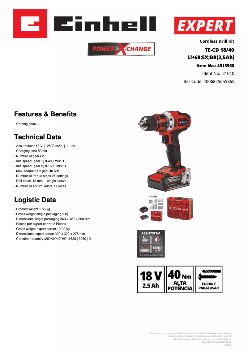 Image de la première page du manuel de l'appareil TE-CD 18/40 Li + 69