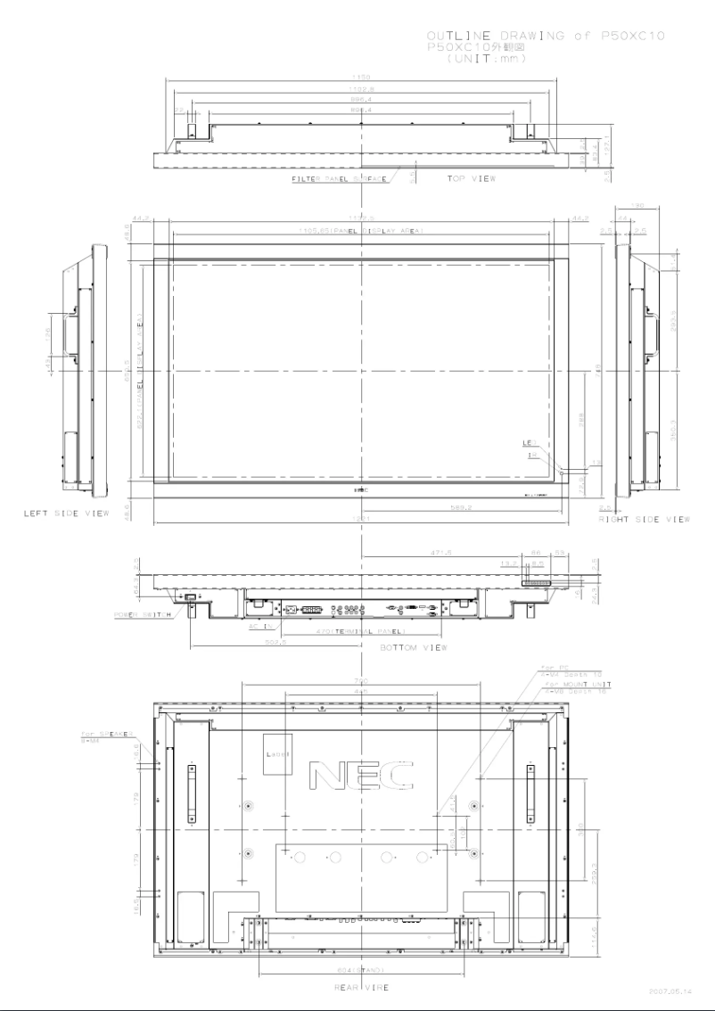 Página 1 del manual Dibujo técnico NEC PlasmaSync 50XC10