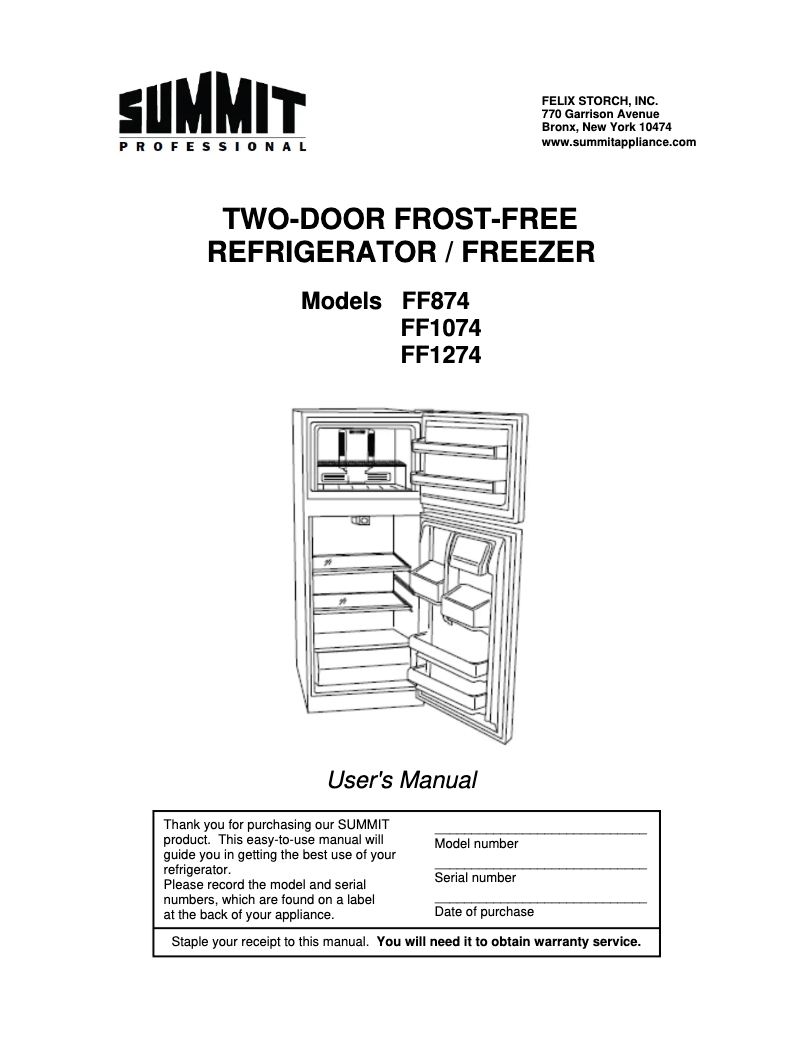 Página 1 del manual Manual de usuario Summit FF1074