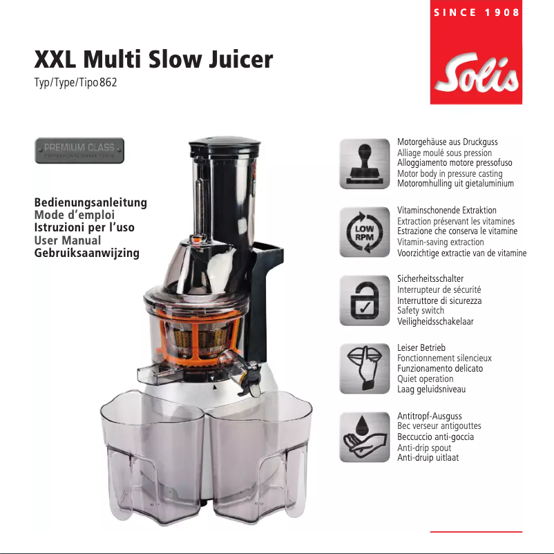 Page n°1 - Manuel utilisateur Solis XXL Multi Slow Juicer 921.65