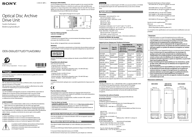 Page n°1 - Manuel utilisateur Sony ODS-D280U