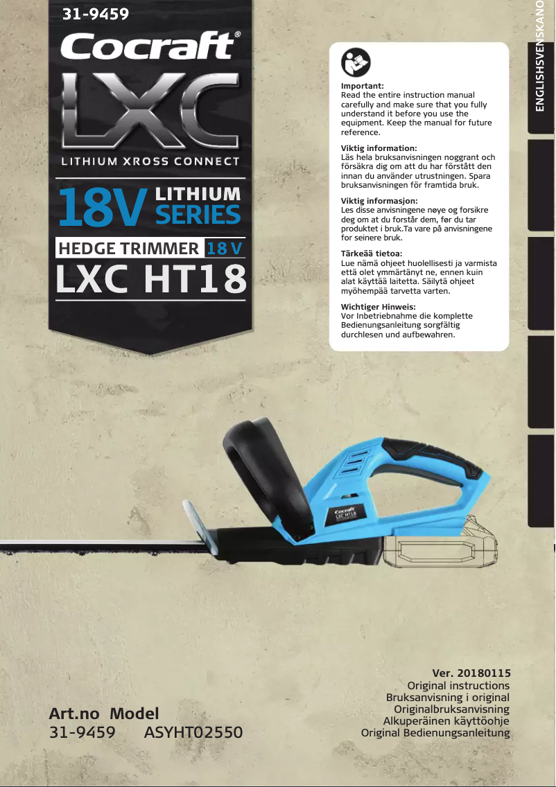 Page 1 of the manual User Manual Cocraft ASYHT02550