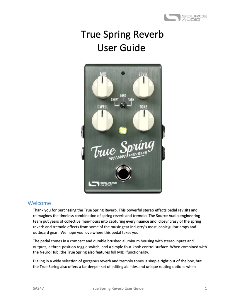 Image de la première page du manuel de l'appareil True Spring