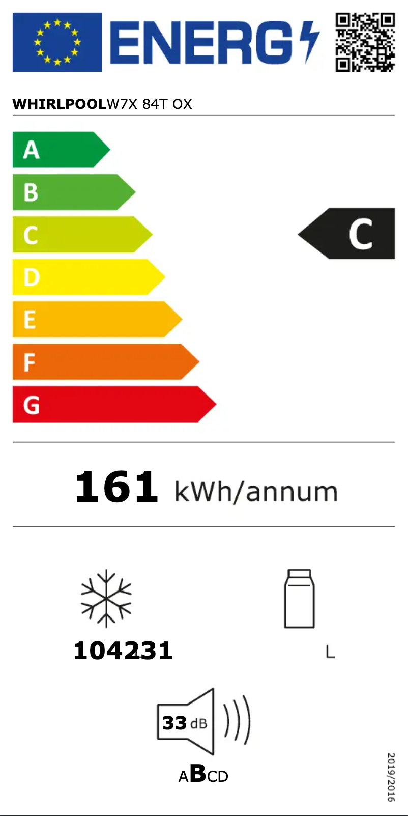 Page n°1 - Label énergétique Whirlpool W7X 84T OX