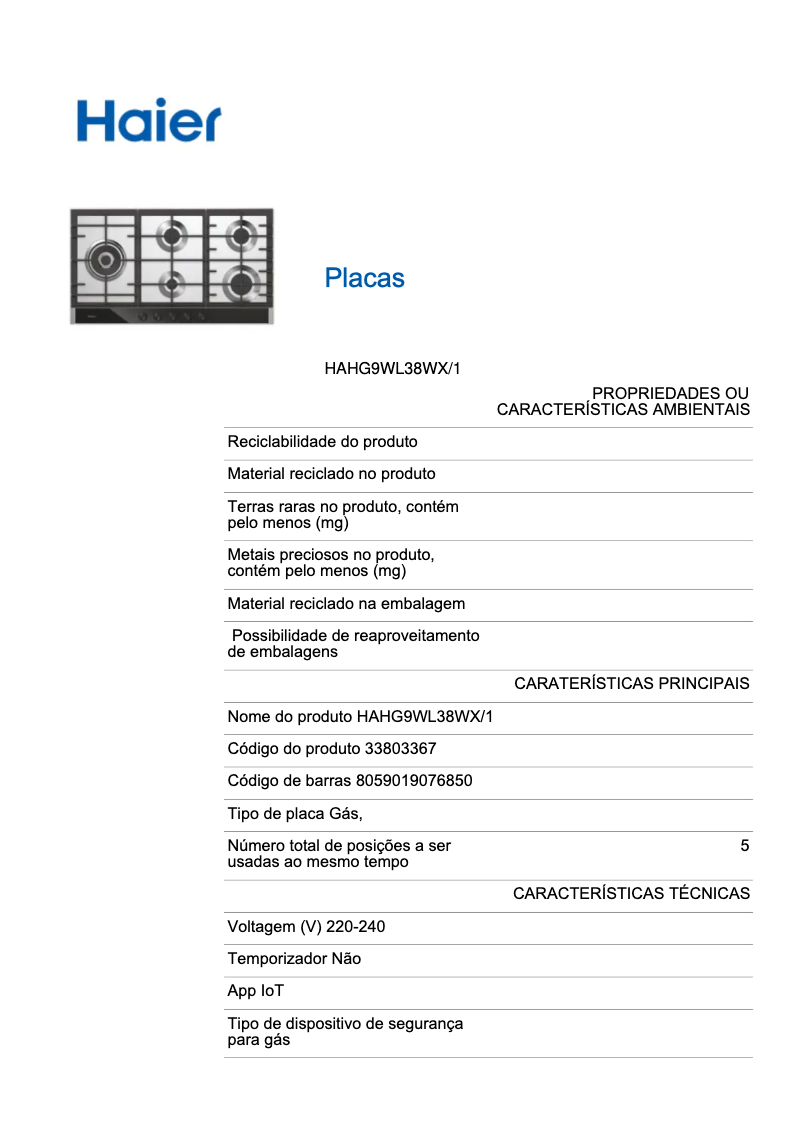 Image de la première page du manuel de l'appareil HAHG9WL38WX/1