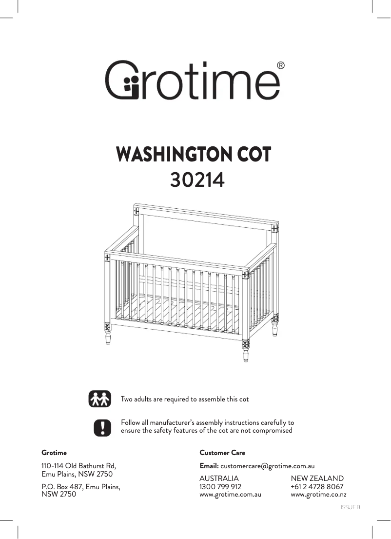 Page n°1 - Manuel utilisateur Grotime Washington Cot