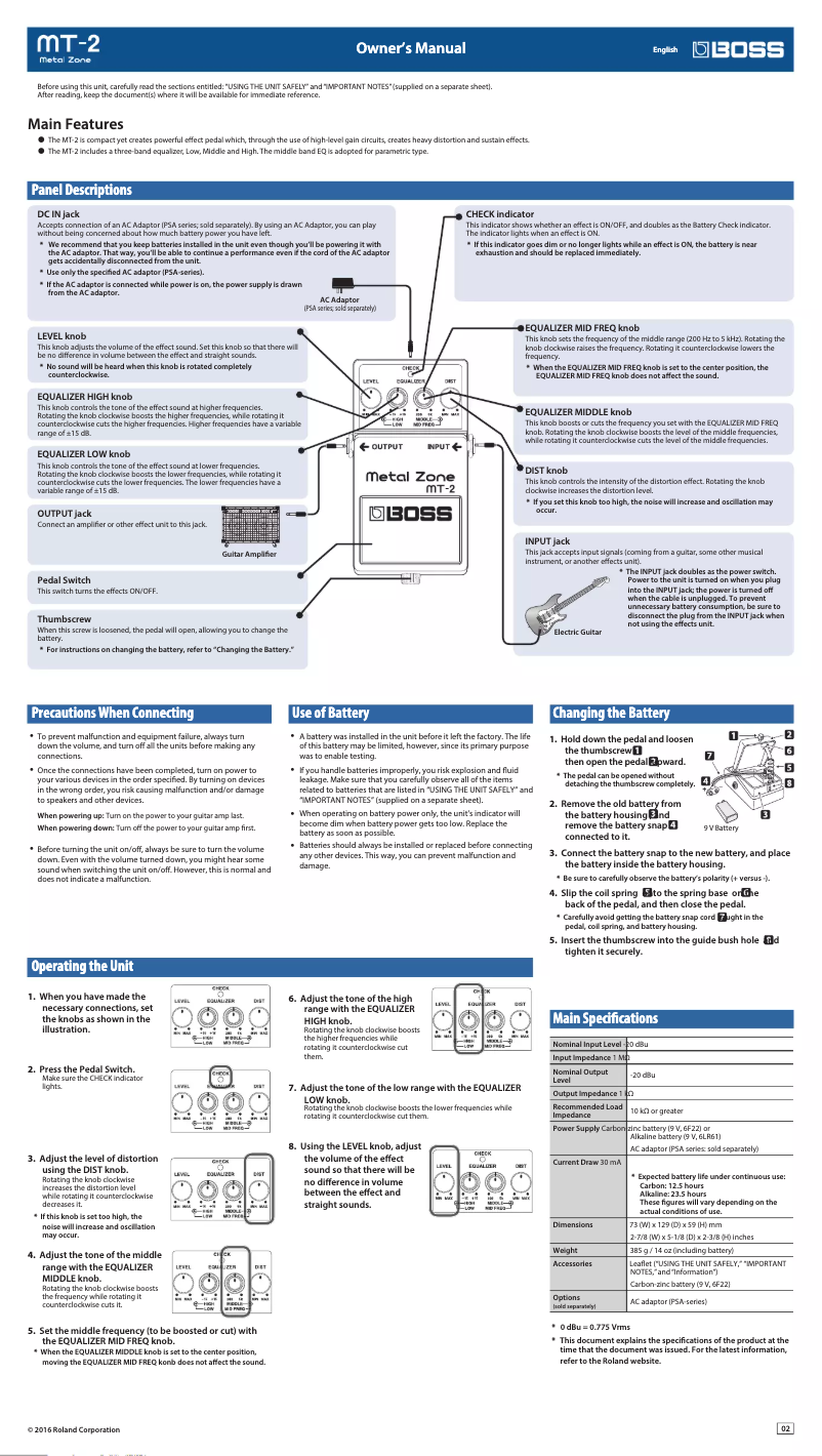 Image de la première page du manuel de l'appareil MT-2