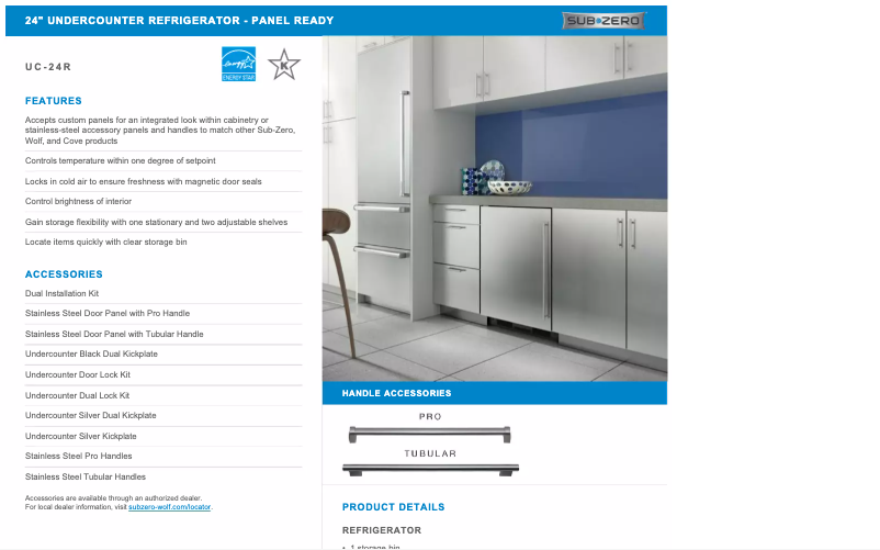 Page 1 de la notice Manuel utilisateur Sub-Zero UC-24R-RH