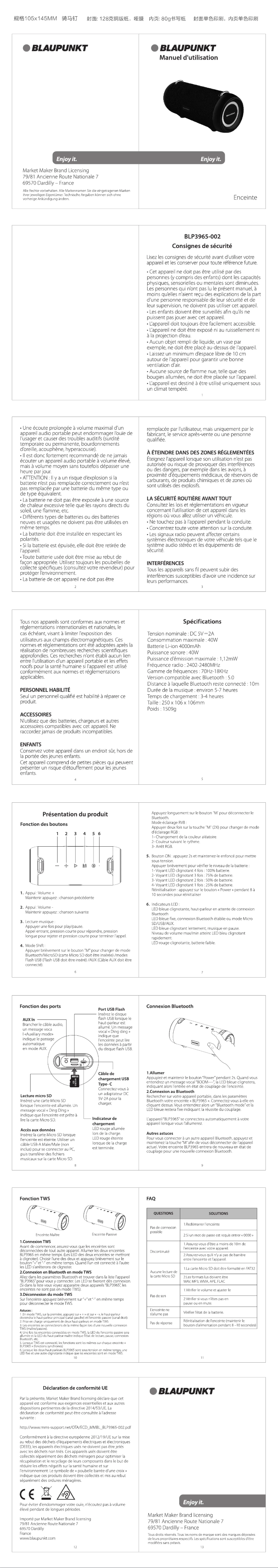 Image de la première page du manuel de l'appareil BLP3965