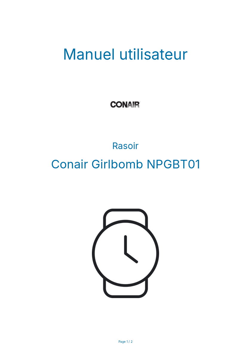 Page n°1 - Manuel utilisateur Conair Girlbomb NPGBT01