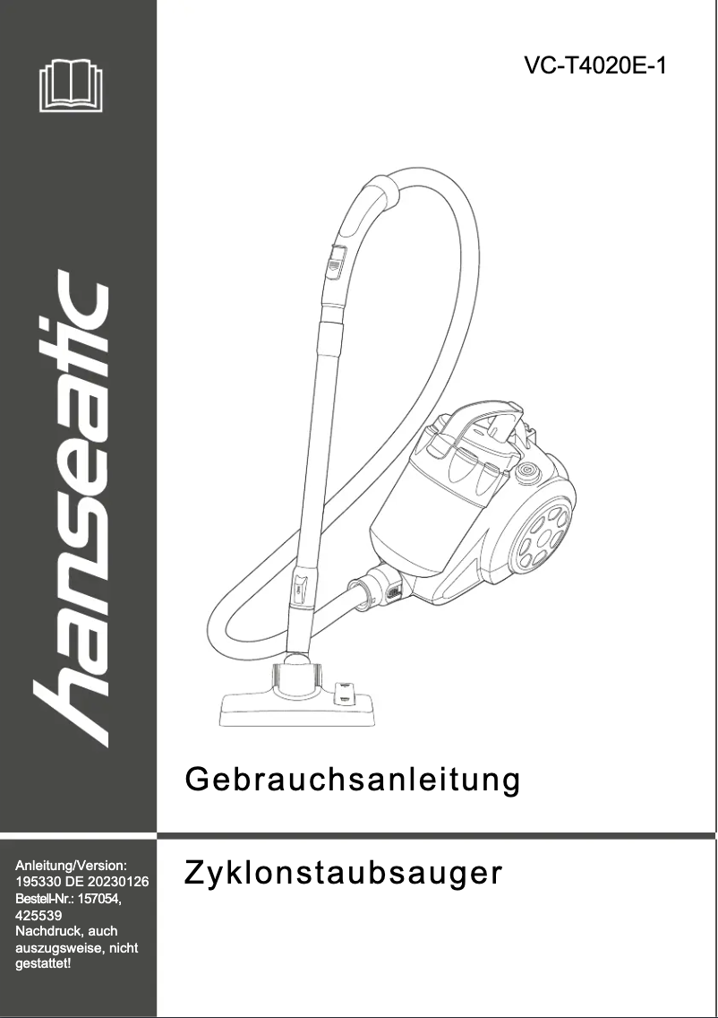 Page 1 de la notice Manuel utilisateur Hanseatic VC-T4020E-1