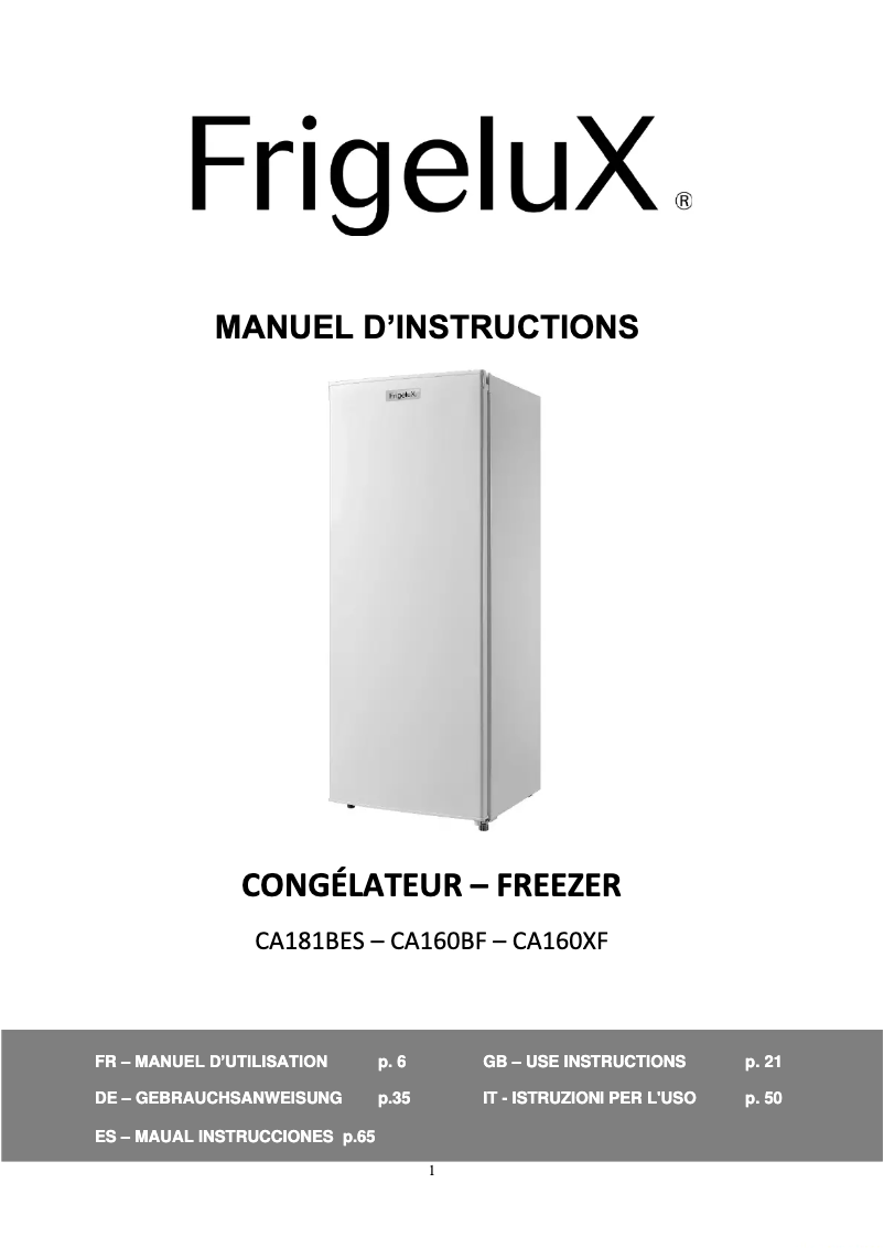 Page n°1 - Manuel utilisateur FrigeluX CA160XF
