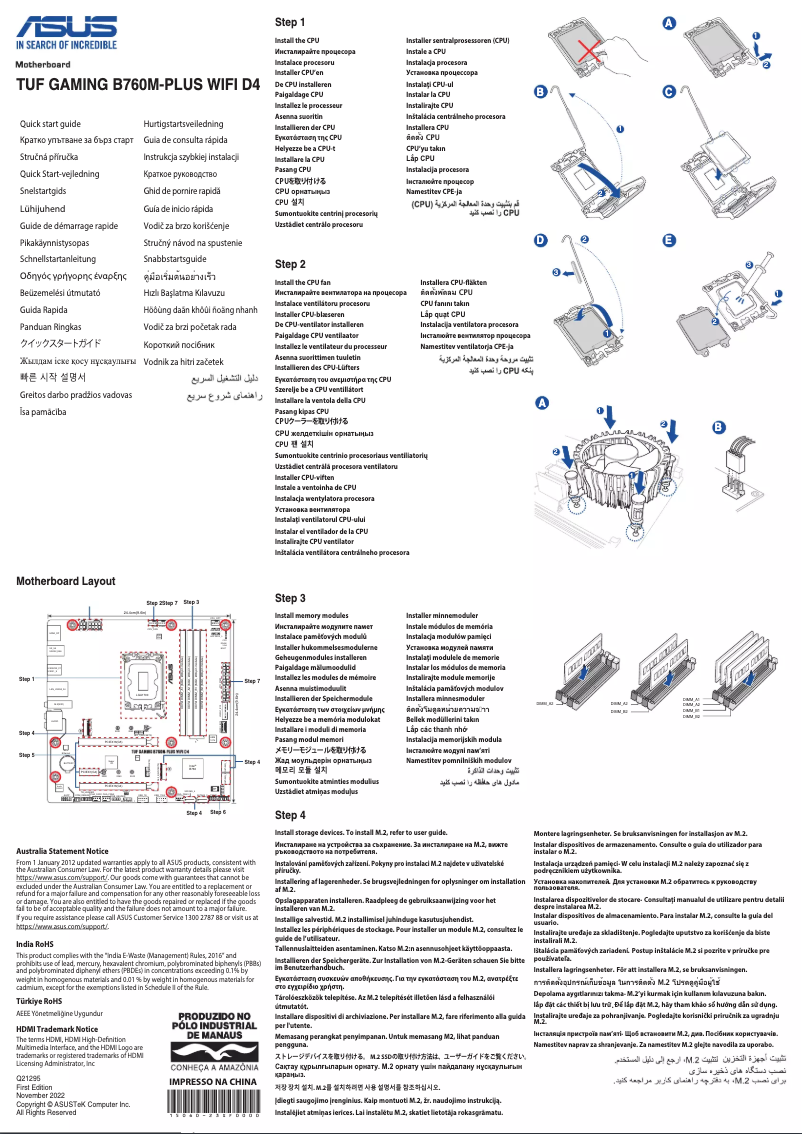 Page 1 de la notice Guide de démarrage rapide Asus TUF Gaming B760M-Plus WIFI D4
