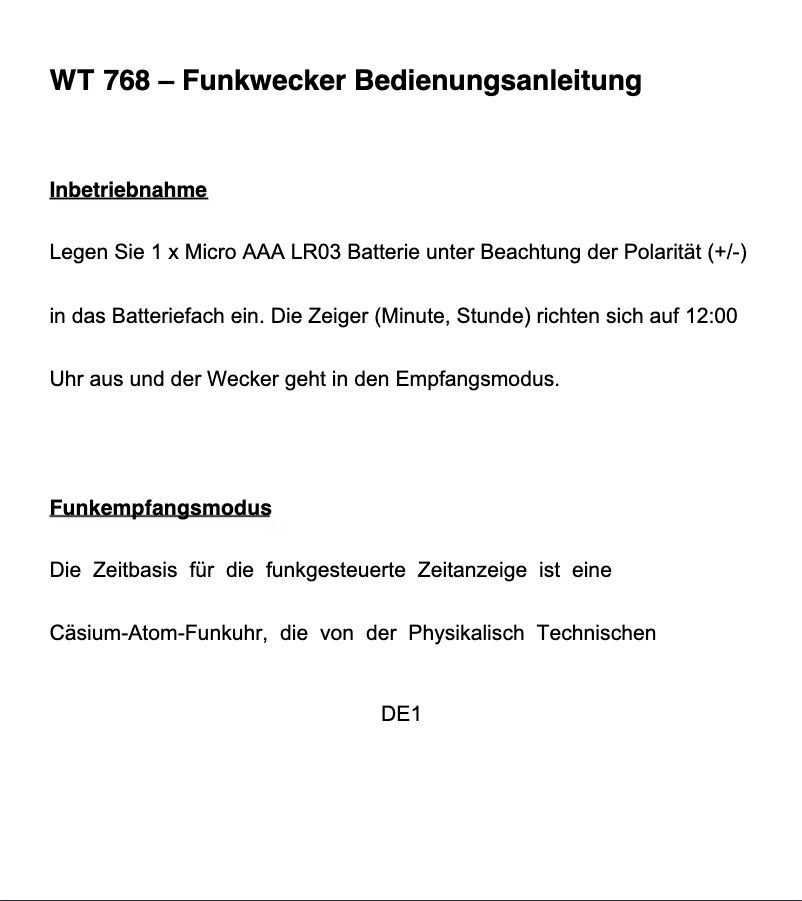 Image de la première page du manuel de l'appareil WT 768