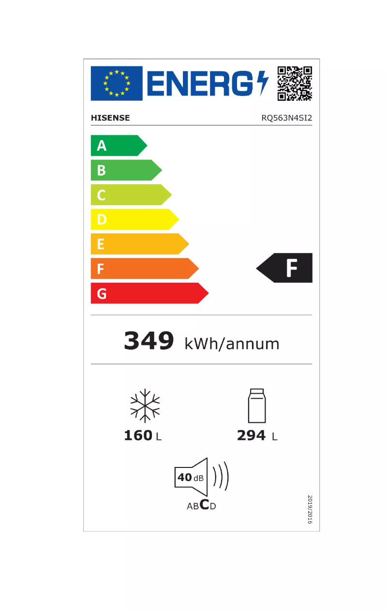 Page 1 de la notice Label énergétique Hisense RQ563N4SI2