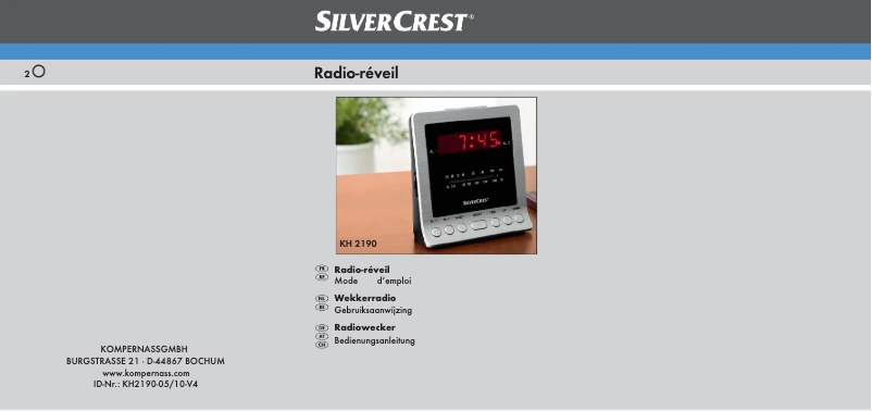 Page n°1 - Manuel utilisateur SilverCrest KH 2190