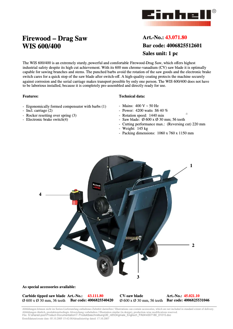 Image de la première page du manuel de l'appareil WIS 600/400