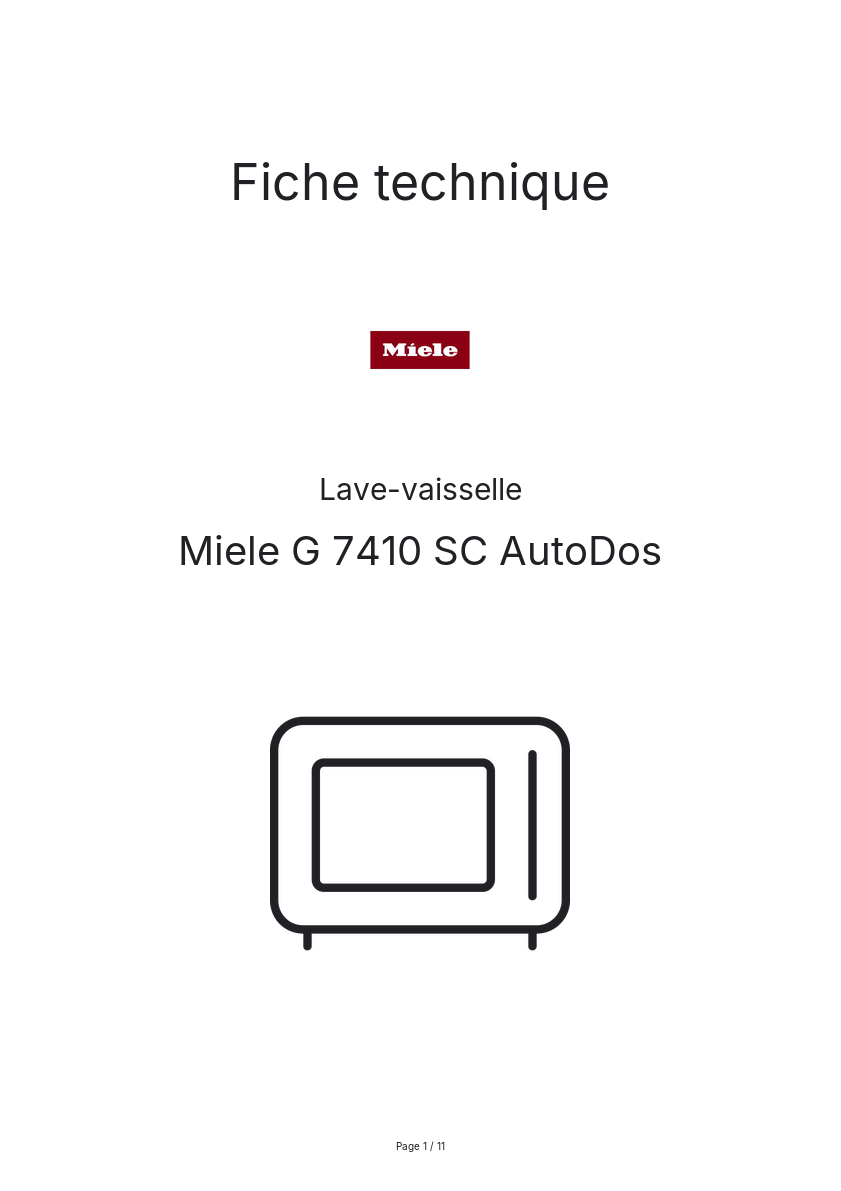 Page n°1 - Fiche technique Miele G 7410 SC AutoDos