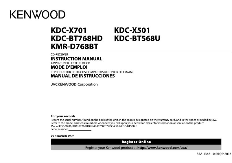 Page n°1 - Manuel utilisateur Kenwood KDC-X701