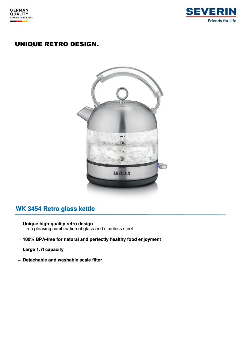 Page 1 de la notice Fiche technique Severin WK 3454