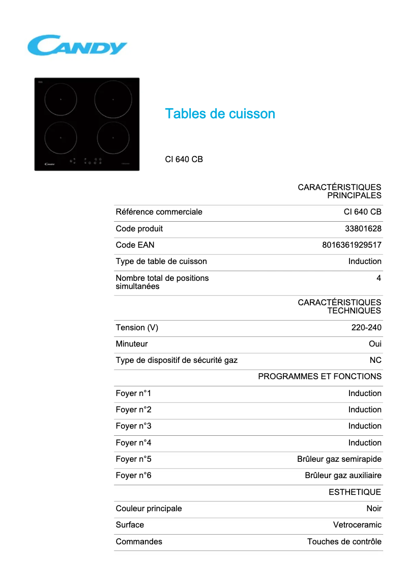 Page n°1 - Manuel utilisateur Candy CI 640 CB