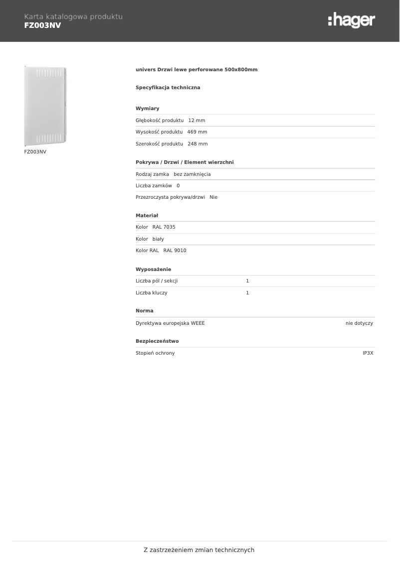 Page n°1 - Fiche technique Hager FZ003NV