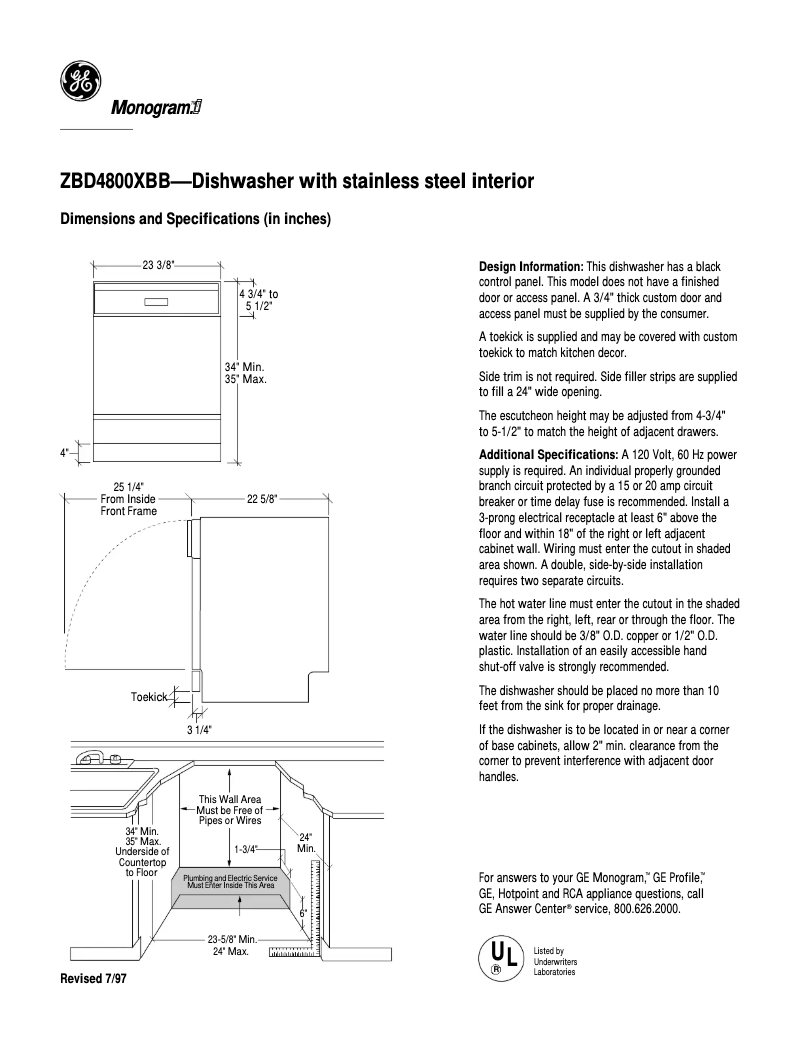 Página 1 del manual Ficha técnica GE ZBD4800XBB