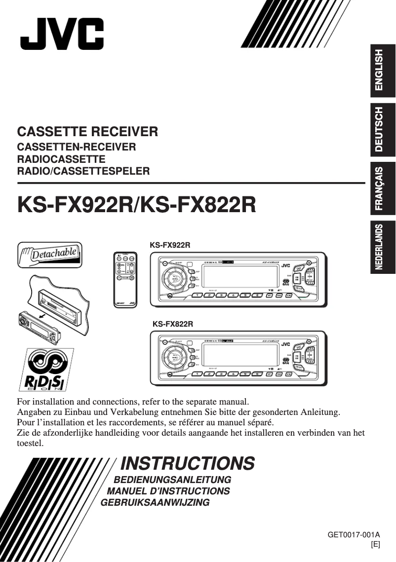 Page n°1 - Manuel utilisateur JVC KS-FX822R