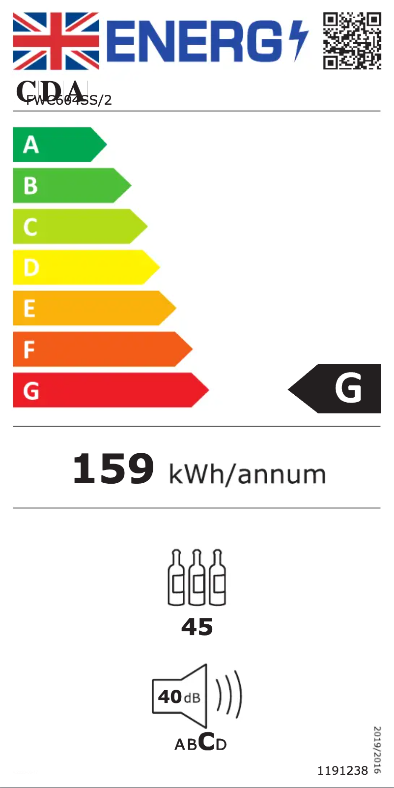 Page n°1 - Label énergétique CDA FWC604BL