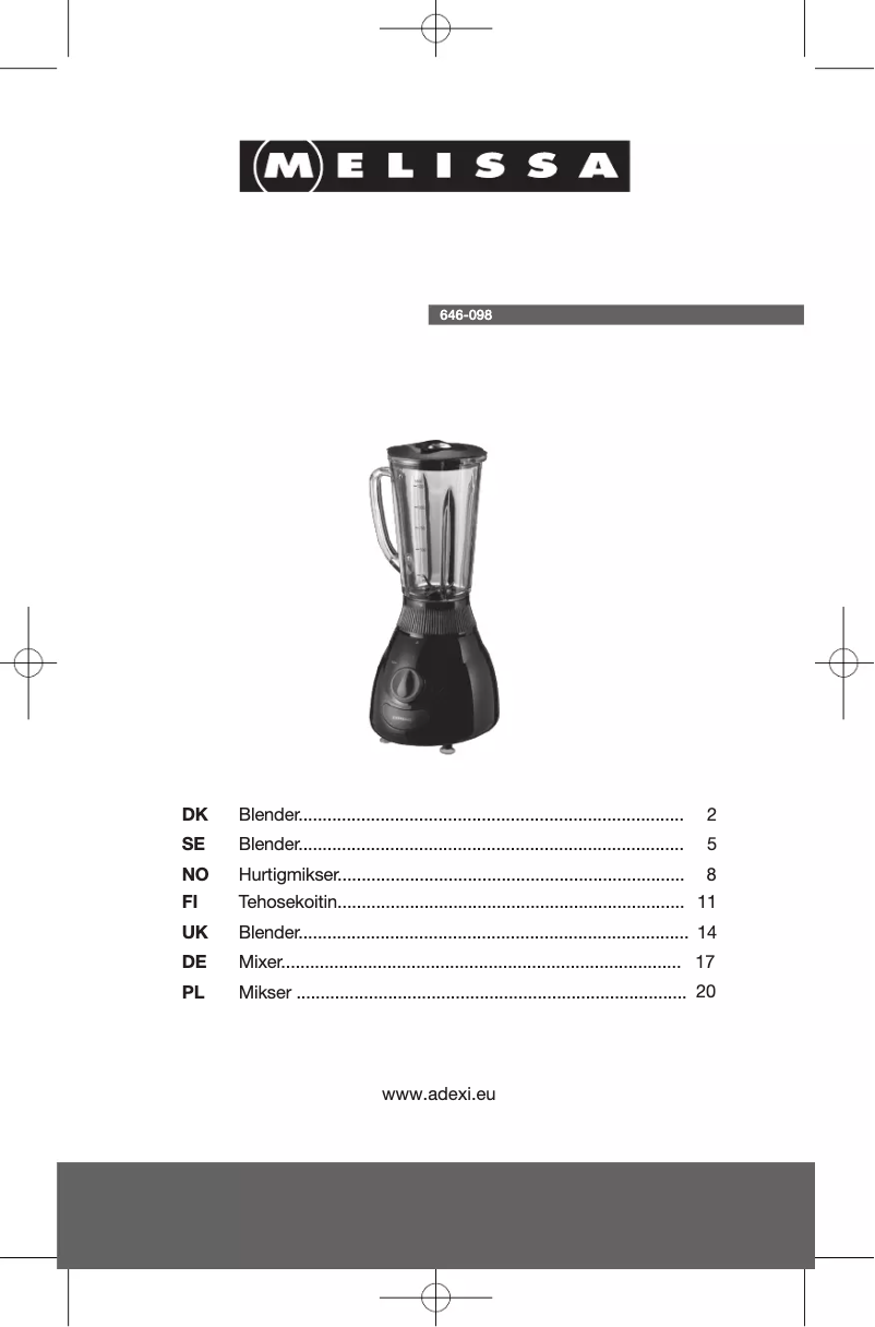 Page n°1 - Manuel utilisateur Melissa 646-098