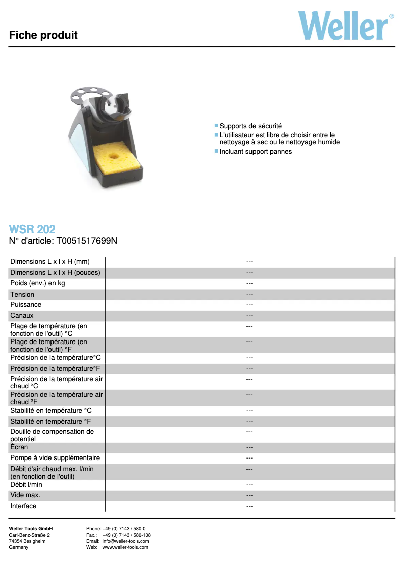 Page n°1 - Fiche technique Weller WSR 202