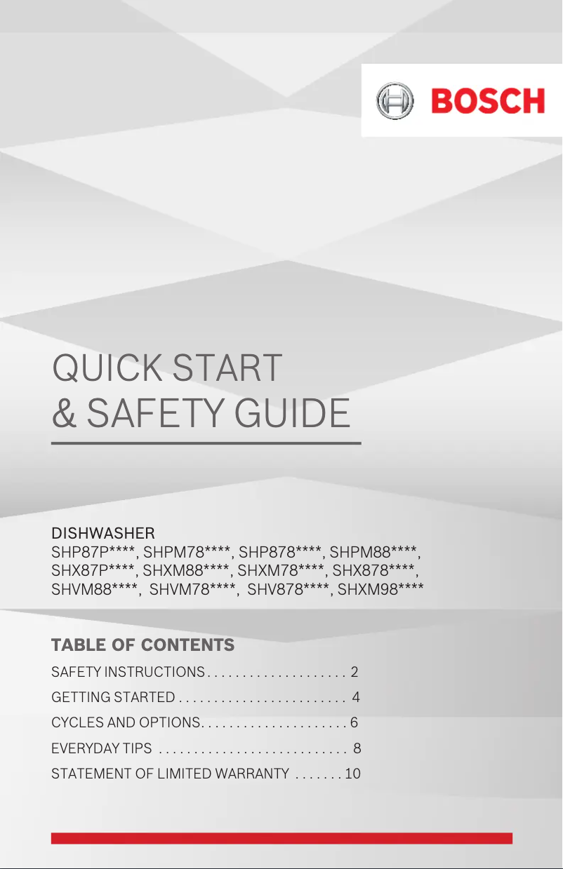 Page n°1 - Guide de démarrage rapide Bosch SHVM78Z53N