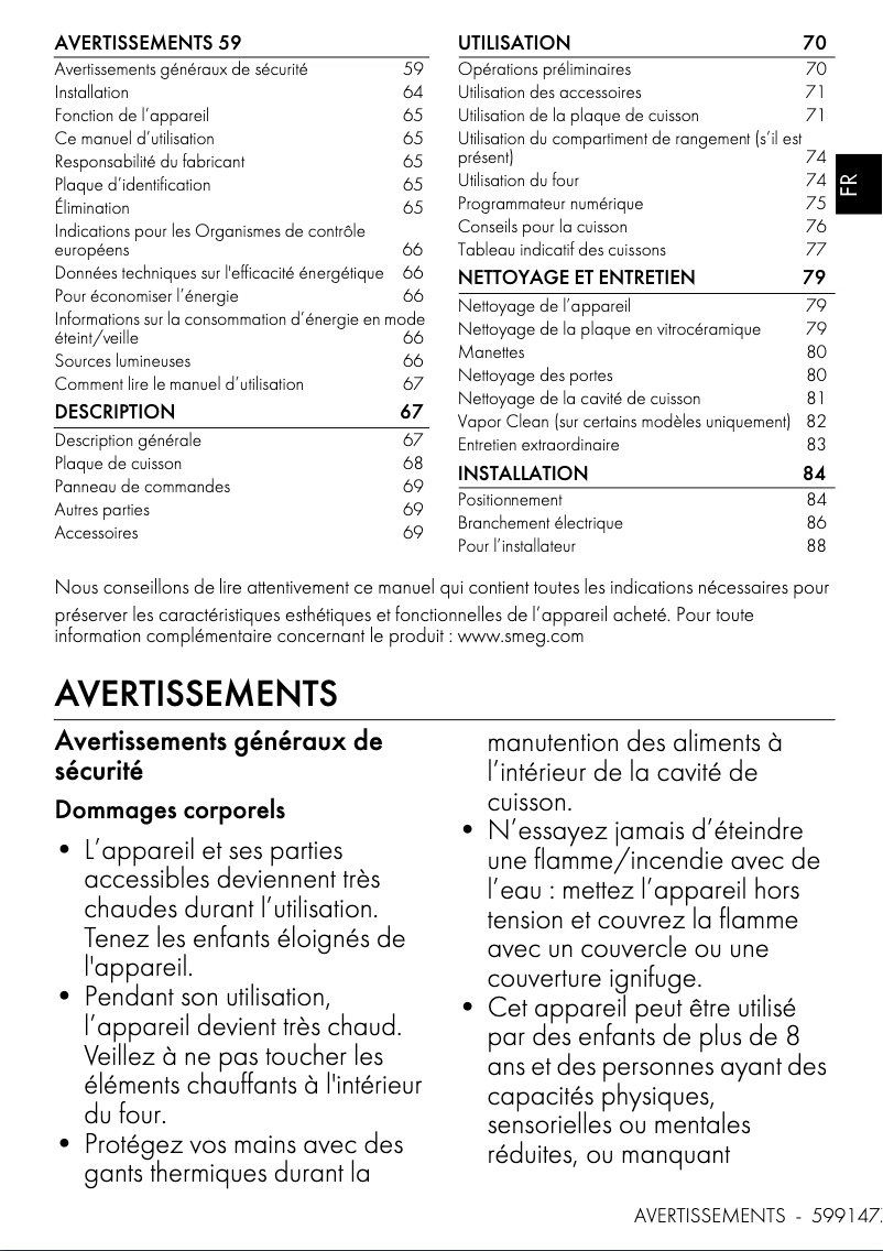 Page 1 de la notice Fiche technique Smeg TR90IMP